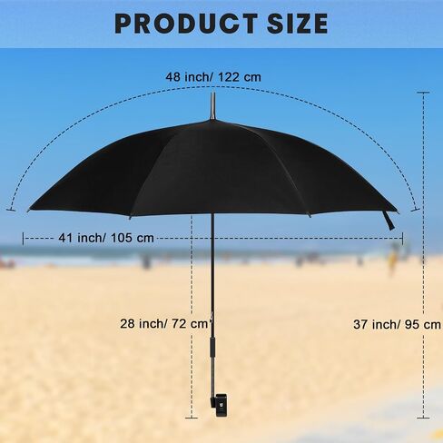 Sanwuta 2 Sets Chair Umbrella with Clamp, UPF 40+ Beach Umbrella, 360 Degrees Adjustable Stroller Umbrella, 42" Shade Umbrella for Beach Chair Camping Chair Wheelchair Stroller Patio Chair Golf Carts in Saudi Arabia