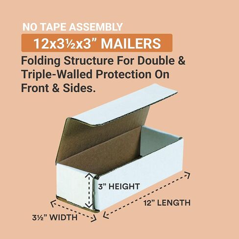 صناديق شحن AVIDITI صغيرة مقاس 12 بوصة طول × 3.5 بوصة عرض × 3 بوصة ارتفاع، 50 عبوة | صندوق من الورق المقوى الأبيض المموج للتعبئة والنقل والتخزين 12 × 3.5 × 3 in Kuwait