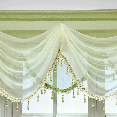 Gxi Black Waterfall Valance Linen Sheer Swags for Living Room Rod Pocket Voile Curtain Drapes Beaded Curtain Tulle for Kitchen Window Treatment Valance 1 Panel Width 39 Inch in Saudi Arabia