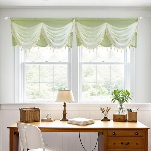 Gxi Black Waterfall Valance Linen Sheer Swags for Living Room Rod Pocket Voile Curtain Drapes Beaded Curtain Tulle for Kitchen Window Treatment Valance 1 Panel Width 39 Inch in Saudi Arabia