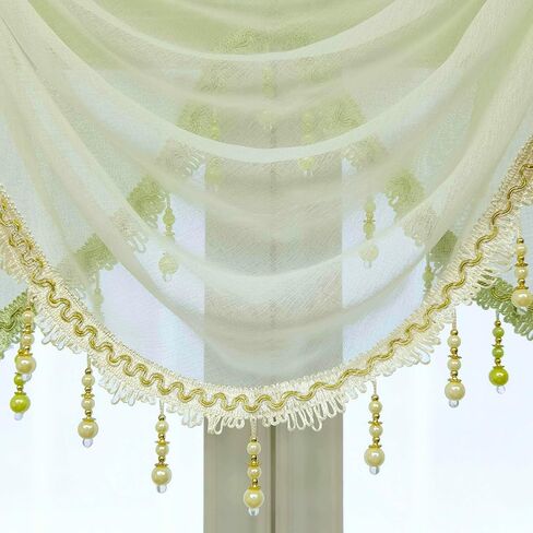 Gxi Black Waterfall Valance Linen Sheer Swags for Living Room Rod Pocket Voile Curtain Drapes Beaded Curtain Tulle for Kitchen Window Treatment Valance 1 Panel Width 39 Inch in Saudi Arabia