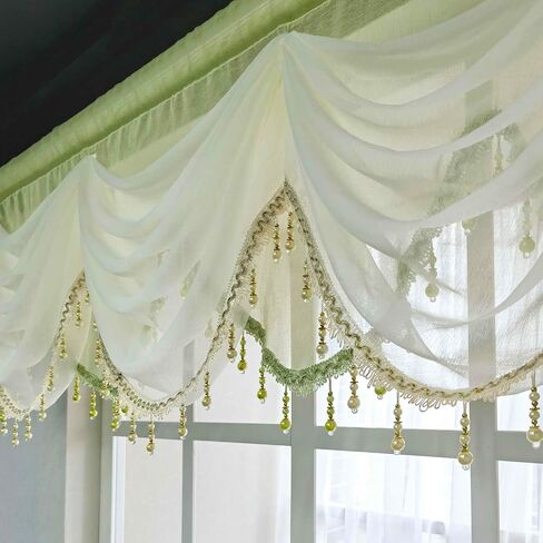 Gxi Black Waterfall Valance Linen Sheer Swags for Living Room Rod Pocket Voile Curtain Drapes Beaded Curtain Tulle for Kitchen Window Treatment Valance 1 Panel Width 39 Inch in Saudi Arabia