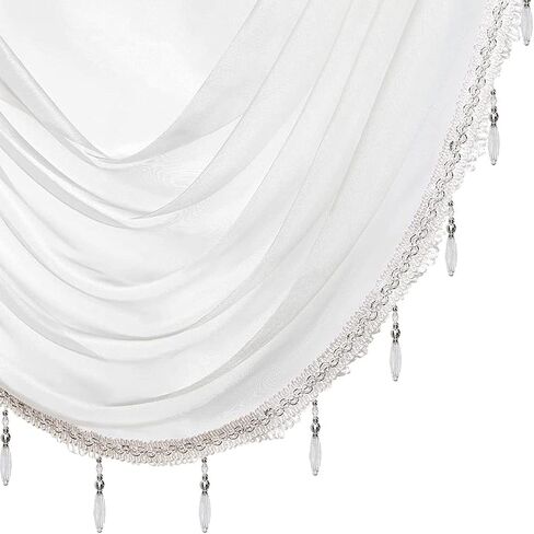 Gxi Black Waterfall Valance Linen Sheer Swags for Living Room Rod Pocket Voile Curtain Drapes Beaded Curtain Tulle for Kitchen Window Treatment Valance 1 Panel Width 39 Inch in Saudi Arabia