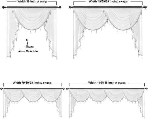 Gxi Black Waterfall Valance Linen Sheer Swags for Living Room Rod Pocket Voile Curtain Drapes Beaded Curtain Tulle for Kitchen Window Treatment Valance 1 Panel Width 39 Inch in Saudi Arabia