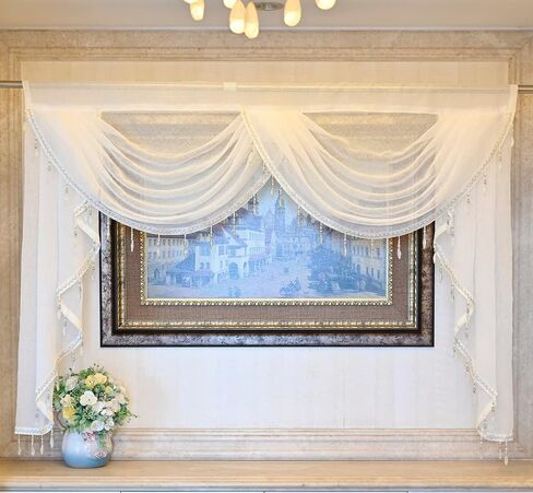 Gxi Black Waterfall Valance Linen Sheer Swags for Living Room Rod Pocket Voile Curtain Drapes Beaded Curtain Tulle for Kitchen Window Treatment Valance 1 Panel Width 39 Inch in Saudi Arabia