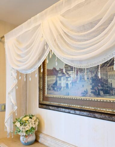 Gxi Black Waterfall Valance Linen Sheer Swags for Living Room Rod Pocket Voile Curtain Drapes Beaded Curtain Tulle for Kitchen Window Treatment Valance 1 Panel Width 39 Inch in Saudi Arabia