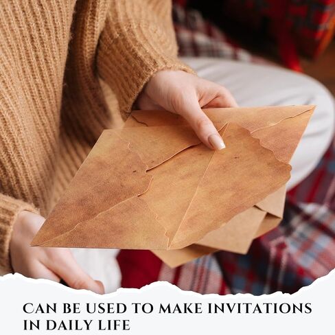 100 Pcs Deckle Edge Envelope Antiqued Envelope Decorative Vintage Envelopes 200 GSM Thick Cotton Watercolor Paper Envelopes for Craft Announcement Invitation Greeting Card (5.25 x 7.25 Inch) in Kuwait