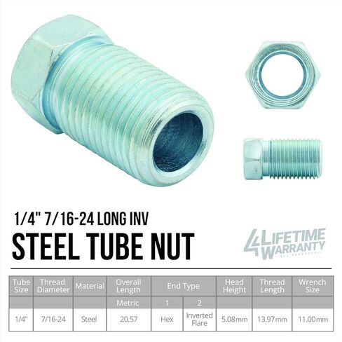 4LIFETIMELINES Steel Tube Nut, Long, 1/4 (7/16-24 Inverted), 10/bag in Saudi Arabia