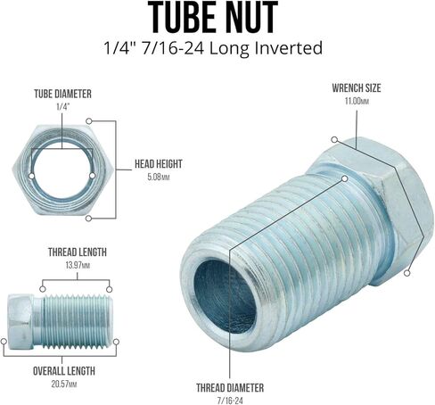4LIFETIMELINES Steel Tube Nut, Long, 1/4 (7/16-24 Inverted), 10/bag in Saudi Arabia