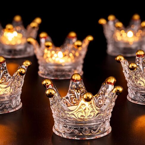 حامل شموع زجاجي من glasseam، مجموعة حوامل شموع كريستالية ذات حافة ذهبية مكونة من 6 قطع، حامل شموع صغيرة عتيقة، قطعة مركزية، حاملات شموع نذرية مزخرفة لطاولة الزفاف وعيد الميلاد in Saudi Arabia
