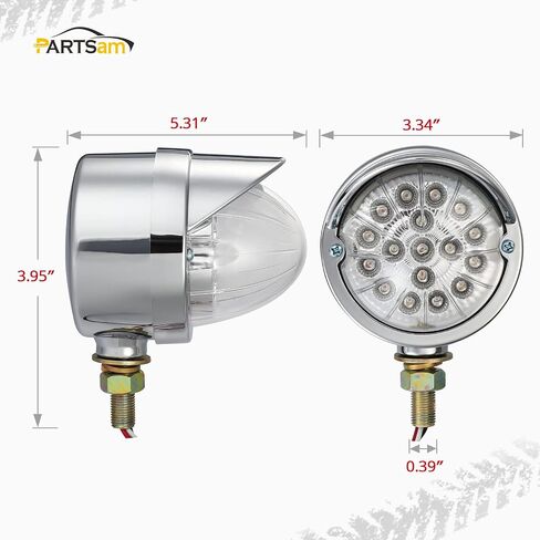partsam 2pcs عدسة واضحة العنبر 17 أدى الكروم وجه واحد أضواء البطيخ مع قناع، مساعدة مساعدة بدوره أضواء علامة إشارة، عاكس أضواء الركيزة أدى، مسمار واحد in Kuwait