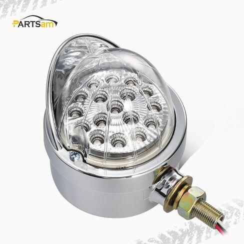 partsam 2pcs عدسة واضحة العنبر 17 أدى الكروم وجه واحد أضواء البطيخ مع قناع، مساعدة مساعدة بدوره أضواء علامة إشارة، عاكس أضواء الركيزة أدى، مسمار واحد in Kuwait