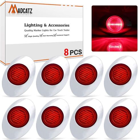 (Pack of 8) 3 Inch Oval Red LED Mini Side Marker Light with Chrome Bezel Cab Panel 3-3528 for Trailer Van Lorry Truck Boat Bus SUV 12V DC Shockproof Q012 in Saudi Arabia