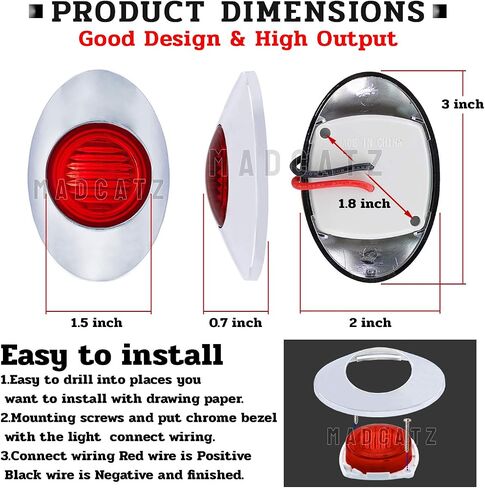 (Pack of 8) 3 Inch Oval Red LED Mini Side Marker Light with Chrome Bezel Cab Panel 3-3528 for Trailer Van Lorry Truck Boat Bus SUV 12V DC Shockproof Q012 in Saudi Arabia