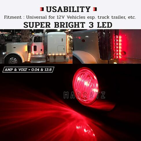 (Pack of 8) 3 Inch Oval Red LED Mini Side Marker Light with Chrome Bezel Cab Panel 3-3528 for Trailer Van Lorry Truck Boat Bus SUV 12V DC Shockproof Q012 in Saudi Arabia