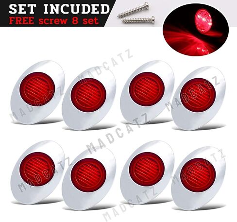 (Pack of 8) 3 Inch Oval Red LED Mini Side Marker Light with Chrome Bezel Cab Panel 3-3528 for Trailer Van Lorry Truck Boat Bus SUV 12V DC Shockproof Q012 in Saudi Arabia