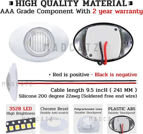 (Pack of 8) 3 Inch Oval Red LED Mini Side Marker Light with Chrome Bezel Cab Panel 3-3528 for Trailer Van Lorry Truck Boat Bus SUV 12V DC Shockproof Q012 in Saudi Arabia