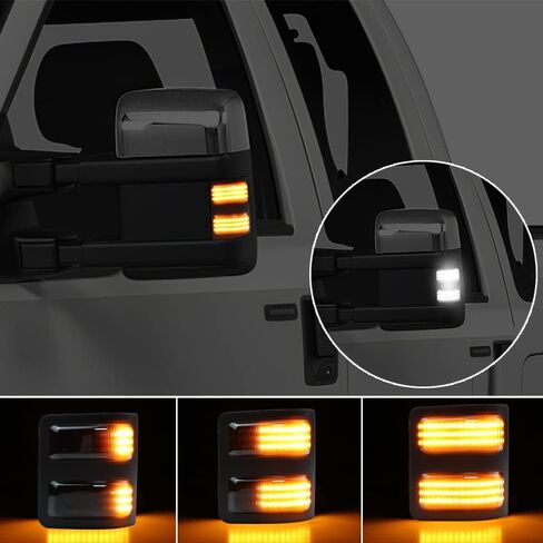 مصابيح LED للمرآة الجانبية ومصابيح مؤشر التبديل الديناميكي المتوافقة مع 2008-2016 Ford F250 F350 F450 F550 Super Duty، أضواء إشارة الانعطاف الكهرماني، أضواء الجري البيضاء in Kuwait