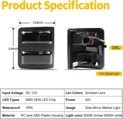 مصابيح LED للمرآة الجانبية ومصابيح مؤشر التبديل الديناميكي المتوافقة مع 2008-2016 Ford F250 F350 F450 F550 Super Duty، أضواء إشارة الانعطاف الكهرماني، أضواء الجري البيضاء in Kuwait