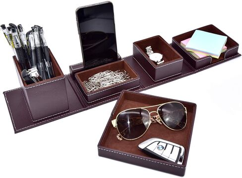 Black Leather Office Supplies, Desk Organizer Storage Boxes and Accessories for Men, Desktop Organization Storage for Business Cards/Stationery/Cards/Pens/Pencils/Mobile Phones/Small Things(Black) in Saudi Arabia