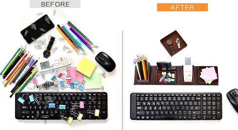 Black Leather Office Supplies, Desk Organizer Storage Boxes and Accessories for Men, Desktop Organization Storage for Business Cards/Stationery/Cards/Pens/Pencils/Mobile Phones/Small Things(Black) in Saudi Arabia