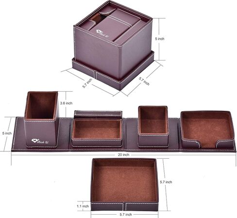 Black Leather Office Supplies, Desk Organizer Storage Boxes and Accessories for Men, Desktop Organization Storage for Business Cards/Stationery/Cards/Pens/Pencils/Mobile Phones/Small Things(Black) in Saudi Arabia