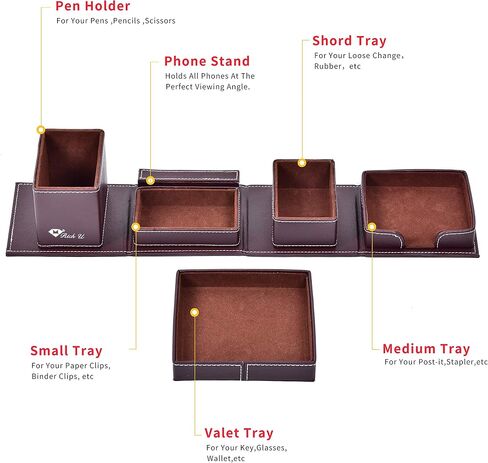Black Leather Office Supplies, Desk Organizer Storage Boxes and Accessories for Men, Desktop Organization Storage for Business Cards/Stationery/Cards/Pens/Pencils/Mobile Phones/Small Things(Black) in Saudi Arabia