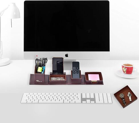 Black Leather Office Supplies, Desk Organizer Storage Boxes and Accessories for Men, Desktop Organization Storage for Business Cards/Stationery/Cards/Pens/Pencils/Mobile Phones/Small Things(Black) in Saudi Arabia