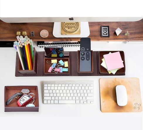 Black Leather Office Supplies, Desk Organizer Storage Boxes and Accessories for Men, Desktop Organization Storage for Business Cards/Stationery/Cards/Pens/Pencils/Mobile Phones/Small Things(Black) in Saudi Arabia