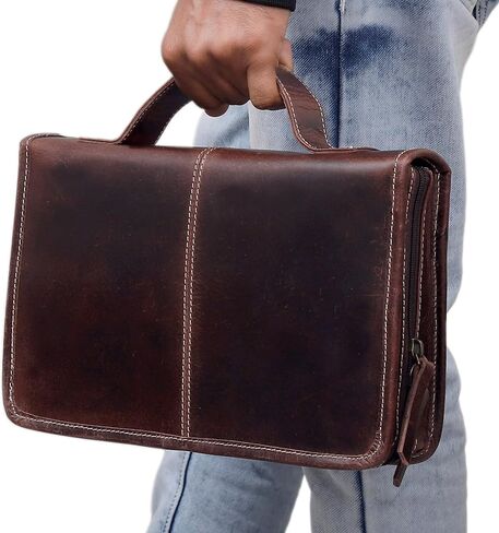 VC Genuine Buffalo Leather Bible Case Bible Book Planner Cover with Handle and Back Pocket Gift for Men & Women (Dark Brown) in Kuwait