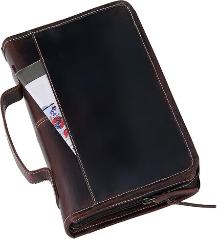 VC Genuine Buffalo Leather Bible Case Bible Book Planner Cover with Handle and Back Pocket Gift for Men & Women (Dark Brown) in Kuwait