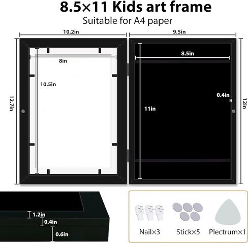 2 Packs Kids Art Frame, 8.5x11 Front Opening Kids Artwork Frames Changeable, 2 Packs Kids Art Frames for 3D Picture, Crafts, Children Drawing, Hanging Art, Portfolio,Black in Saudi Arabia