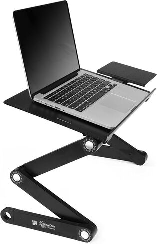 Executive Office Solutions Portable Adjustable Aluminum Laptop Desk/Stand/Table Vented w/CPU Fans Mouse Pad Side Mount-Notebook-MacBook-Light Weight Ergonomic TV Bed Lap Tray Stand Up/Sitting-Black in Saudi Arabia