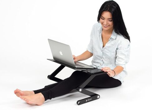 Executive Office Solutions Portable Adjustable Aluminum Laptop Desk/Stand/Table Vented w/CPU Fans Mouse Pad Side Mount-Notebook-MacBook-Light Weight Ergonomic TV Bed Lap Tray Stand Up/Sitting-Black in Saudi Arabia