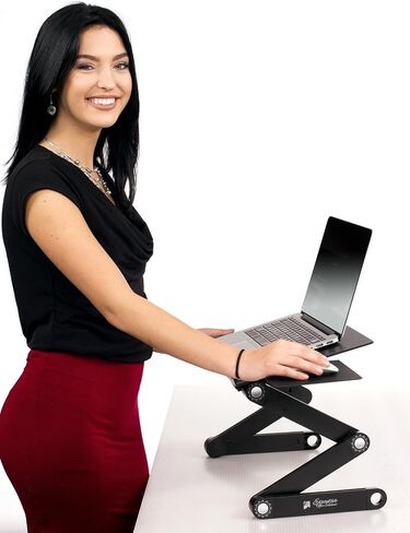 Executive Office Solutions Portable Adjustable Aluminum Laptop Desk/Stand/Table Vented w/CPU Fans Mouse Pad Side Mount-Notebook-MacBook-Light Weight Ergonomic TV Bed Lap Tray Stand Up/Sitting-Black in Saudi Arabia
