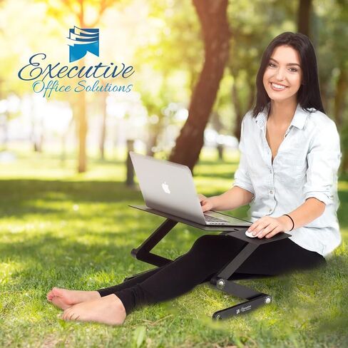 Executive Office Solutions Portable Adjustable Aluminum Laptop Desk/Stand/Table Vented w/CPU Fans Mouse Pad Side Mount-Notebook-MacBook-Light Weight Ergonomic TV Bed Lap Tray Stand Up/Sitting-Black in Saudi Arabia