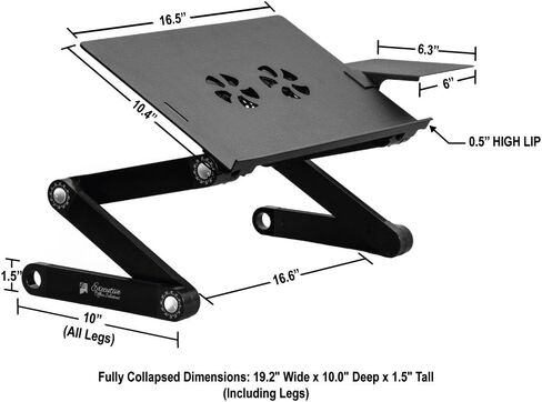 Executive Office Solutions Portable Adjustable Aluminum Laptop Desk/Stand/Table Vented w/CPU Fans Mouse Pad Side Mount-Notebook-MacBook-Light Weight Ergonomic TV Bed Lap Tray Stand Up/Sitting-Black in Saudi Arabia