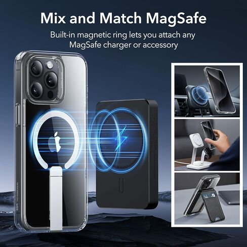 ESR for iPhone 15 Pro Max Case,Compatible with MagSafe,Fully Adjustable Flickstand,Military-Grade Drop Protection,Slim Back Cover with Patented Kickstand, Boost Series, Clear in Saudi Arabia