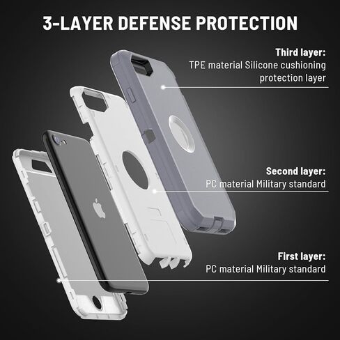for iPhone SE Case Heavy Duty Protective Cover for iPhone SE 2022(3rd Gen) iPhone SE 2020(2nd Gen) Screen Dust Protection Wireless Charging Shockproof Non-Slip Protective Case（Gray/White） in Saudi Arabia