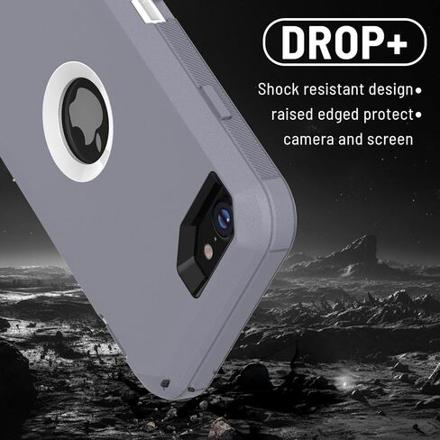 for iPhone SE Case Heavy Duty Protective Cover for iPhone SE 2022(3rd Gen) iPhone SE 2020(2nd Gen) Screen Dust Protection Wireless Charging Shockproof Non-Slip Protective Case（Gray/White） in Saudi Arabia