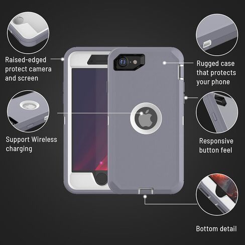for iPhone SE Case Heavy Duty Protective Cover for iPhone SE 2022(3rd Gen) iPhone SE 2020(2nd Gen) Screen Dust Protection Wireless Charging Shockproof Non-Slip Protective Case（Gray/White） in Saudi Arabia