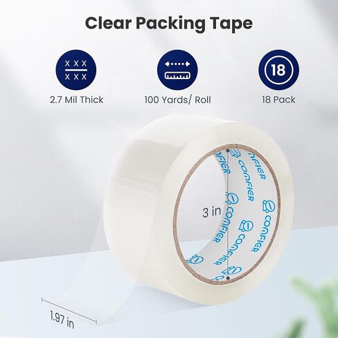 Clear Packing Tape Refills Heavy Duty for Moving Packing Boxes, 18 Transparent Box Shipping Packaging Tape Rolls, Heavy Duty Moving Package Tape 2 Inches Wide,100 Yards Per Roll , 1800 Total Yards in Kuwait