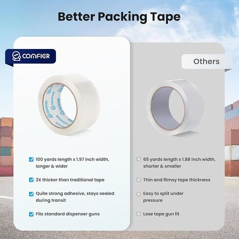 Clear Packing Tape Refills Heavy Duty for Moving Packing Boxes, 18 Transparent Box Shipping Packaging Tape Rolls, Heavy Duty Moving Package Tape 2 Inches Wide,100 Yards Per Roll , 1800 Total Yards in Kuwait