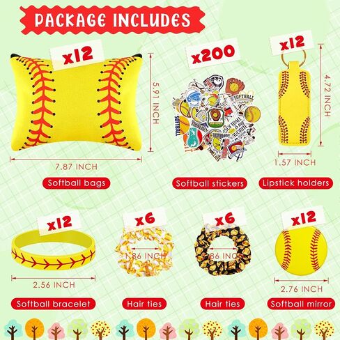 260 Pcs Softball Party Favors Set Include Softball Gifts Bag Softball Bracelet Keychain Softball Stickers Hair Ties Round Softball Compact Mirror for Softball Birthday Decorations Sports Team in Saudi Arabia