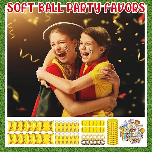 260 Pcs Softball Party Favors Set Include Softball Gifts Bag Softball Bracelet Keychain Softball Stickers Hair Ties Round Softball Compact Mirror for Softball Birthday Decorations Sports Team in Saudi Arabia
