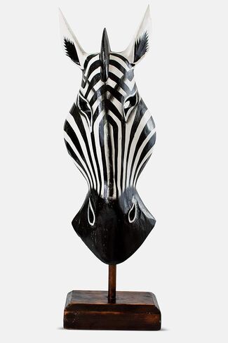 G6 Collection 19" Wooden Tribal Zebra Mask with Stand Hand Carved Home Decor Accent Sculpture Decoration Handmade Handcrafted Mask Stand Alone in Saudi Arabia