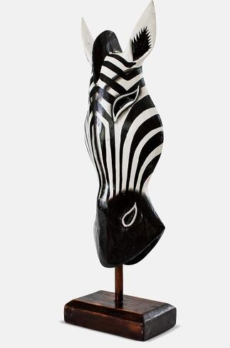 G6 Collection 19" Wooden Tribal Zebra Mask with Stand Hand Carved Home Decor Accent Sculpture Decoration Handmade Handcrafted Mask Stand Alone in Saudi Arabia