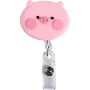 Pink Pig Retractable Badge Reel, Name Card Holder Keys Lanyard Work Card Clip, Pig Chest Card ID Card Clips, Cute Nurse Badge Holder for Identification Badges and Supplies