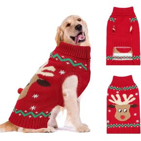 YUEPET Christmas Dog Sweaters Pullover, Reindeer Snowflake Christmas Dog Outfits with Leash Hole, Classic Turtleneck Dog Clothes for Puppies Medium Dogs(L)