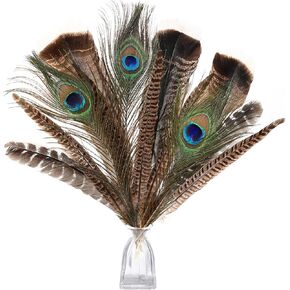 Ballinger Natural Pheasant Craft Feathers - 4 Styles 24pcs 8-12inch Assorted Large Feathers Bulk,Peacock Feathers, Pheasant Feathers,Turkey Feathers for Crafting Vase Hat Wedding Autumn Party Decor